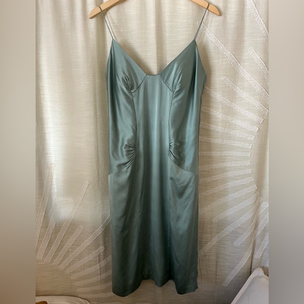 Nicole Miller Silk Slip Midi Dress in blue Green